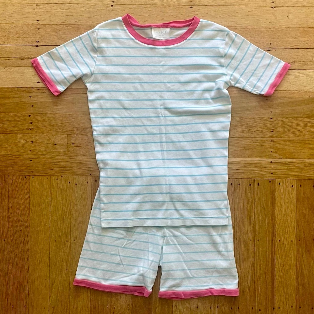 Like New - LAKE Kids Shorts Set - Turquoise Stripe / Pink Trim - Size 12